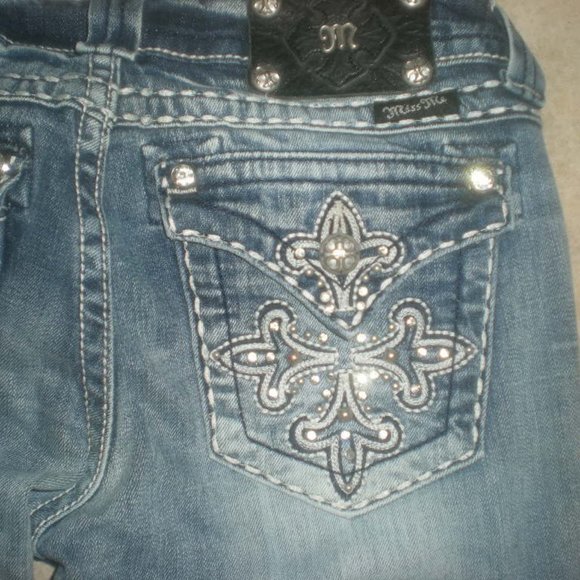 Miss Me Blue Boot Cut Jeans with Silver Embellishments - Picture 3 of 10